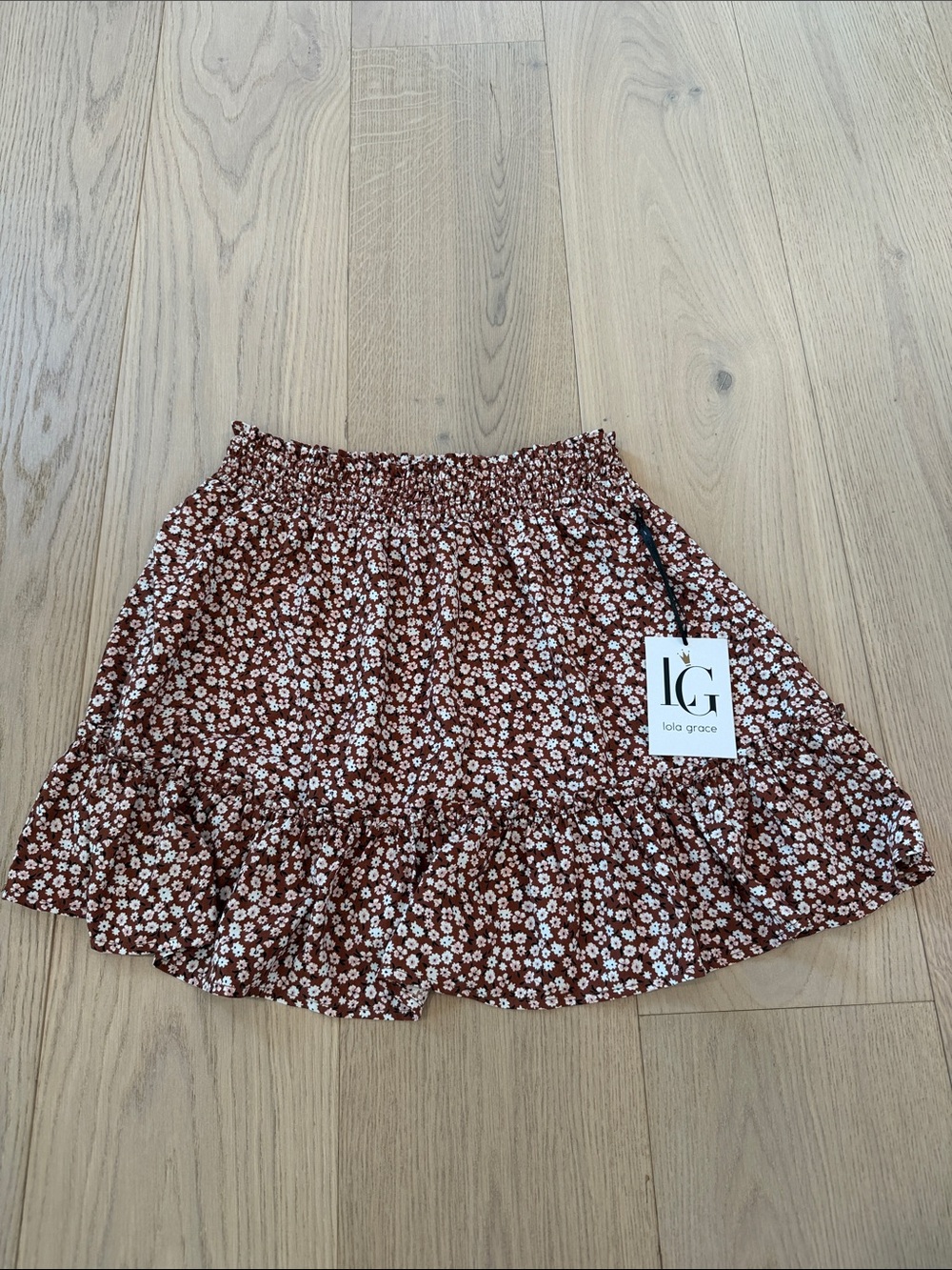 NWT Lola Grace Brown Floral Ruffle Mini Skirt Size Medium